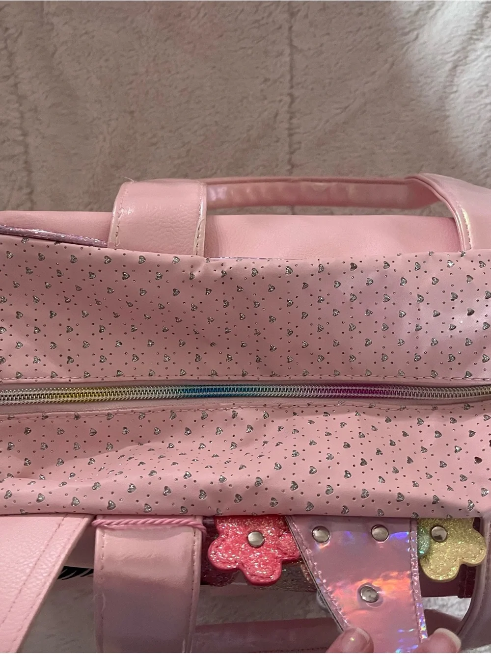 Pink Unicorn Tote Bag with Glitter Mane and Hearts